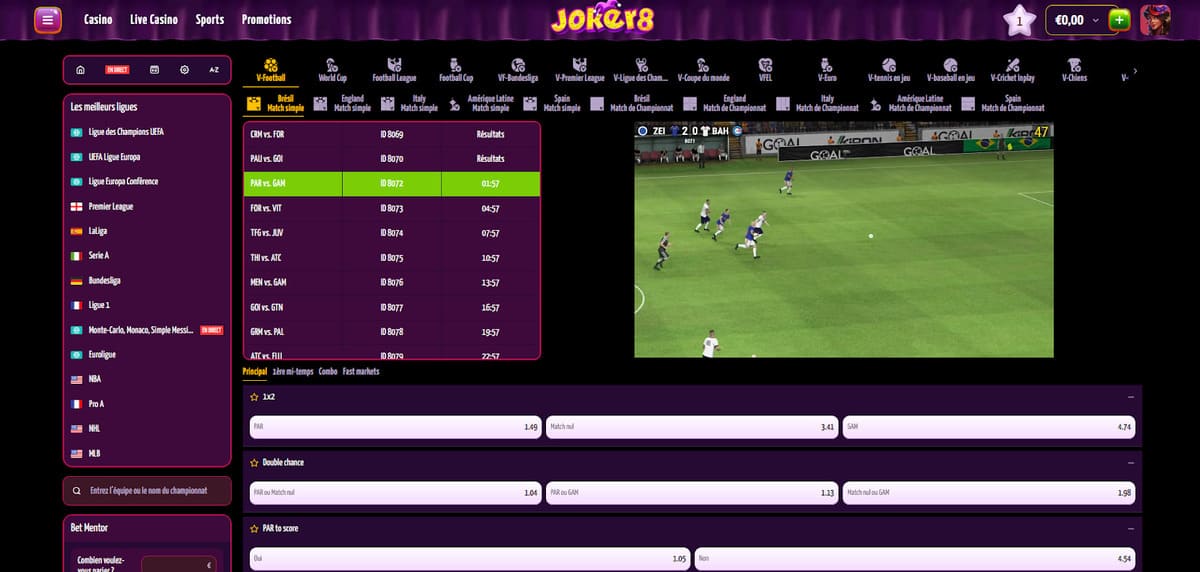 Sports virtuels Joker8 Casino
