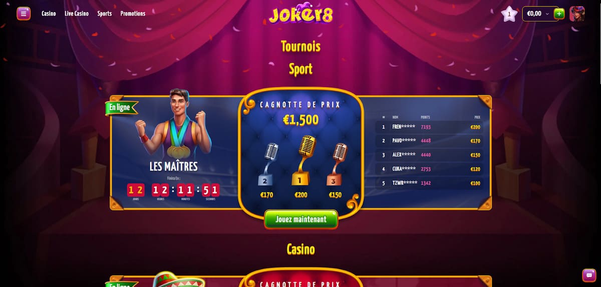 Tournois Joker8 Casino