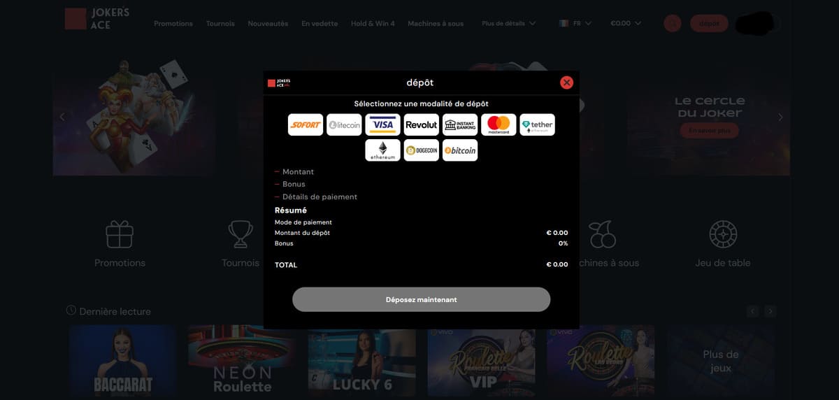Dépôt Jokers Ace Casino