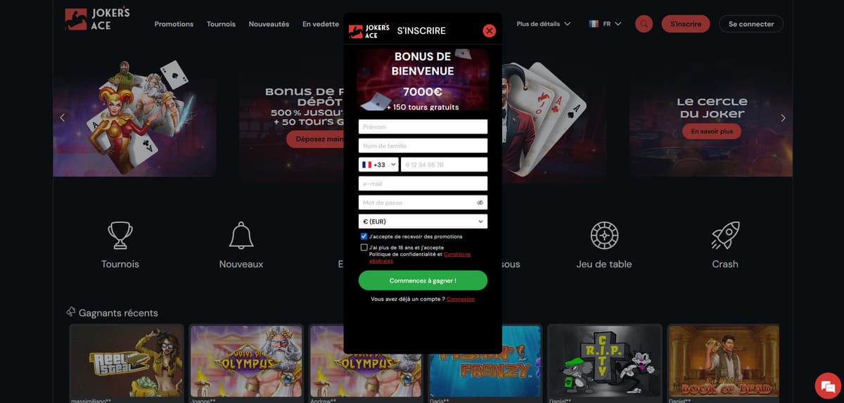 Inscription Jokers Ace Casino