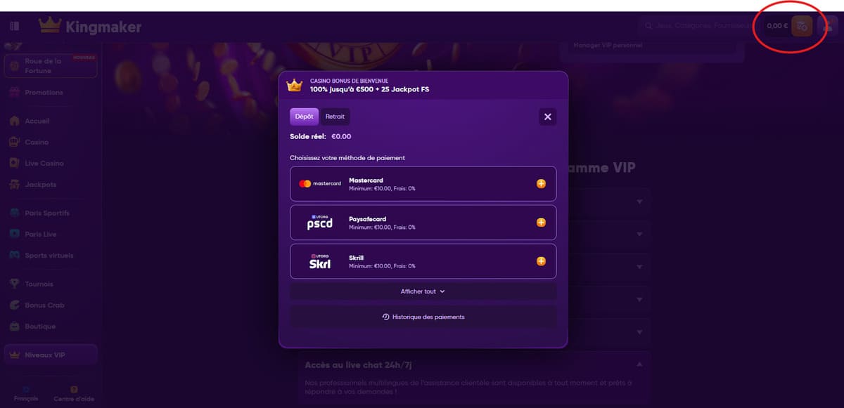 Déposer sur Kingmaker