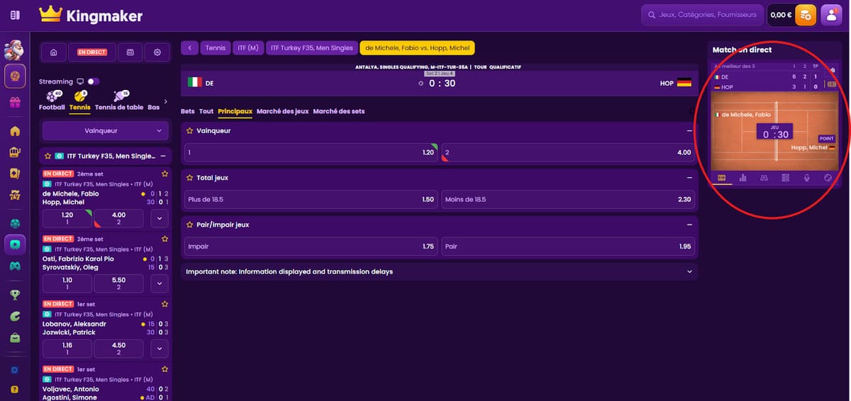 Détail pari sportif Kingmaker