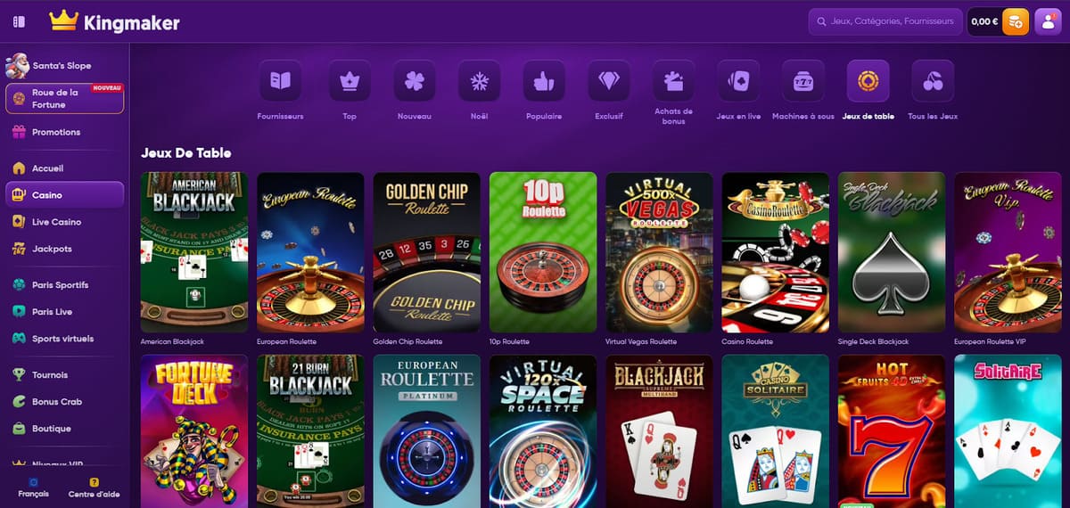Jeux de table Kingmaker casino