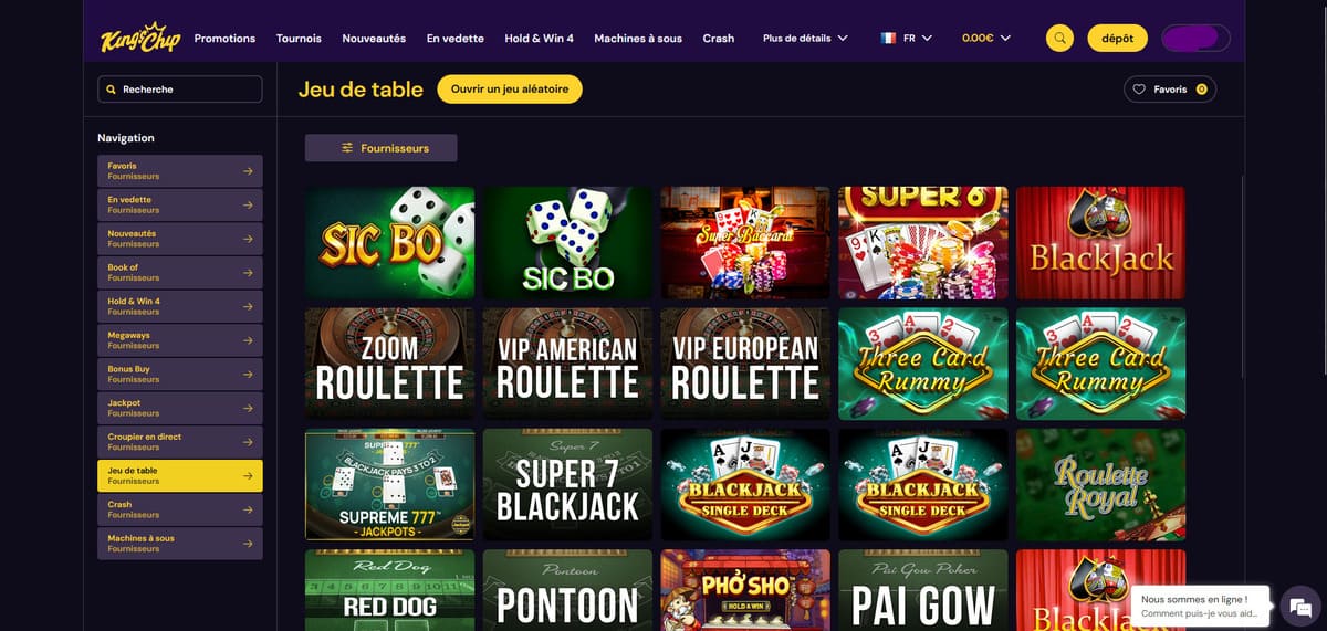 Jeux de table Kings Chip Casino