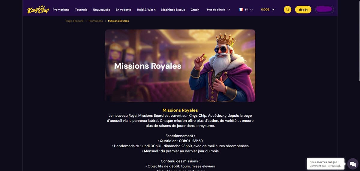 Missions royales Kings Chip Casino