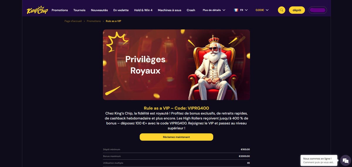 Privilèges royaux Kings Chip Casino
