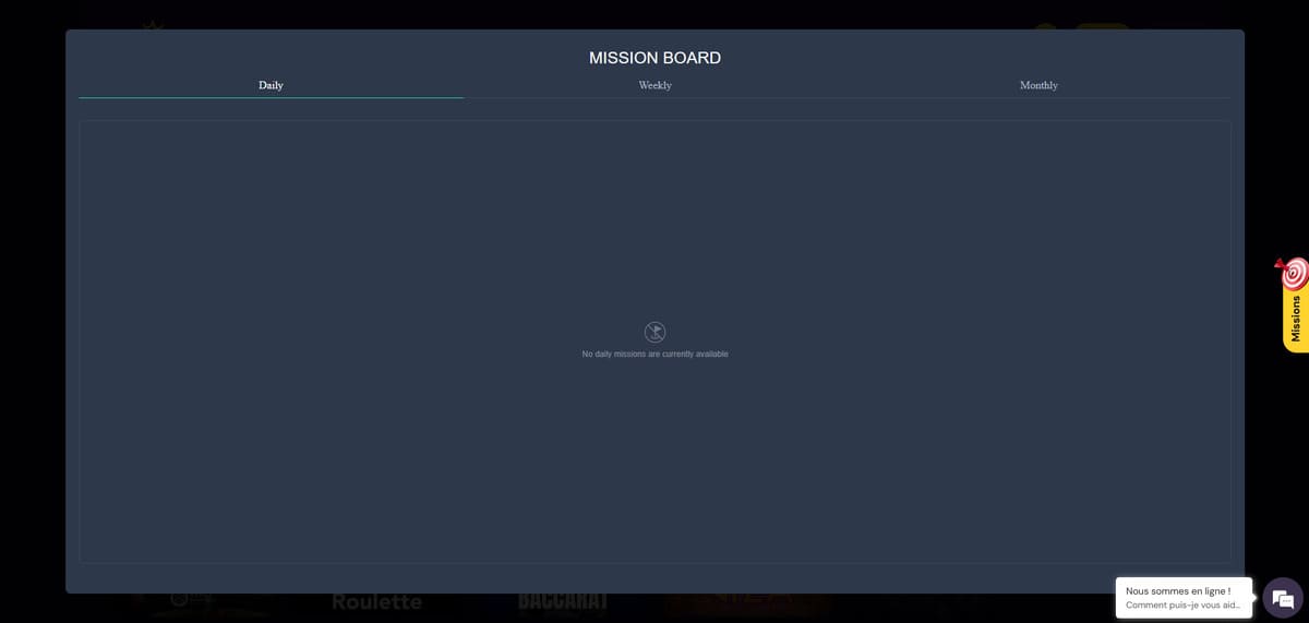 Tableau mission vide Kings Chip Casino