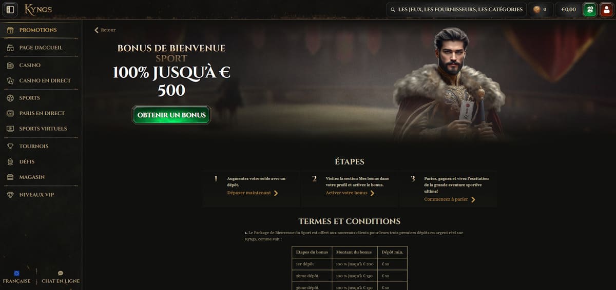 Bonus de bienvenue sport Kyngs Casino
