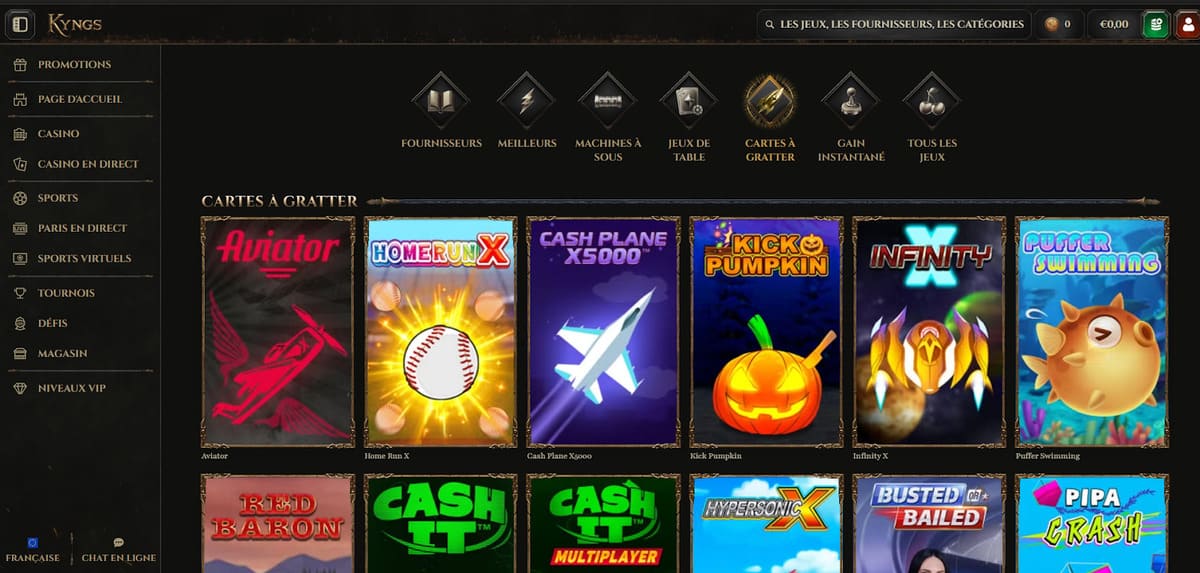 Cartes à gratter Kyngs Casino