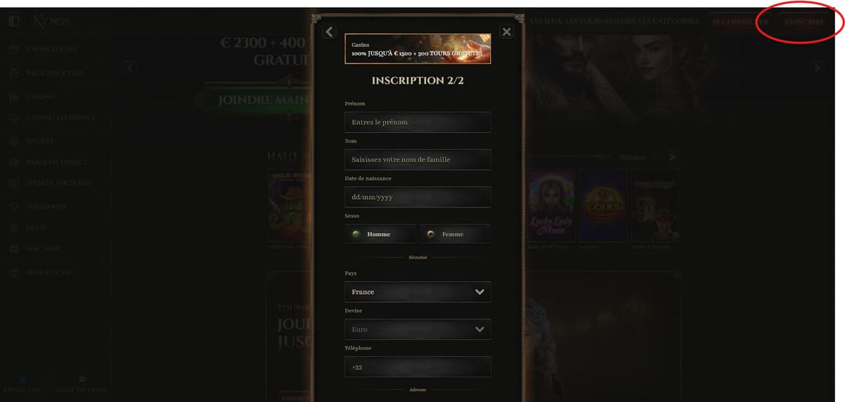 Inscription Kyngs Casino