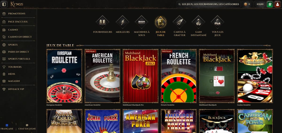Jeux de table Kyngs Casino