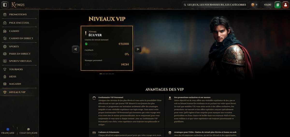 Niveaux VIP Kyngs Casino