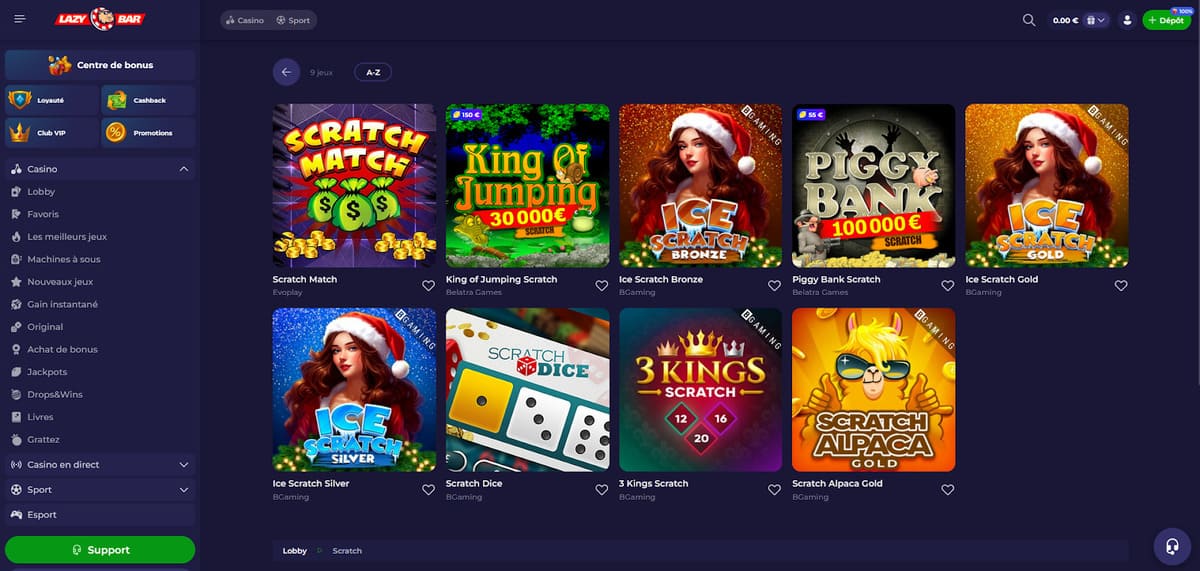 Autres jeux LazyBar Casino