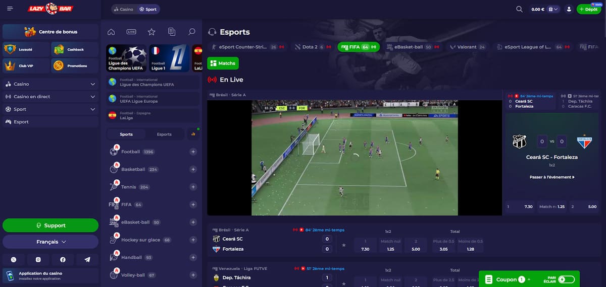 Compétitions virtuelles LazyBar Casino