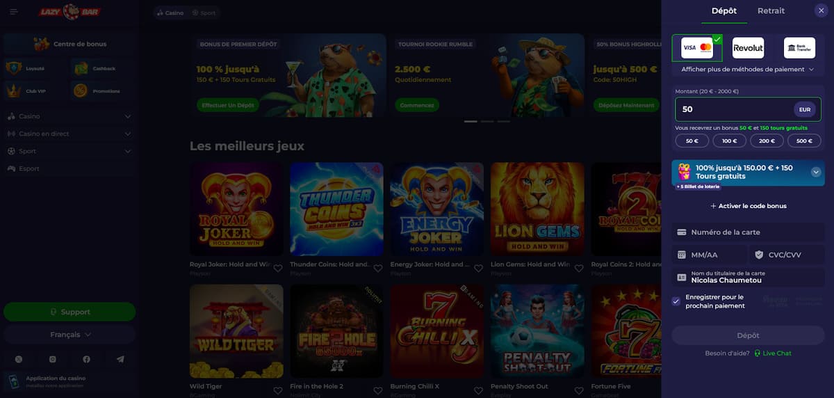 Dépôt LazyBar Casino