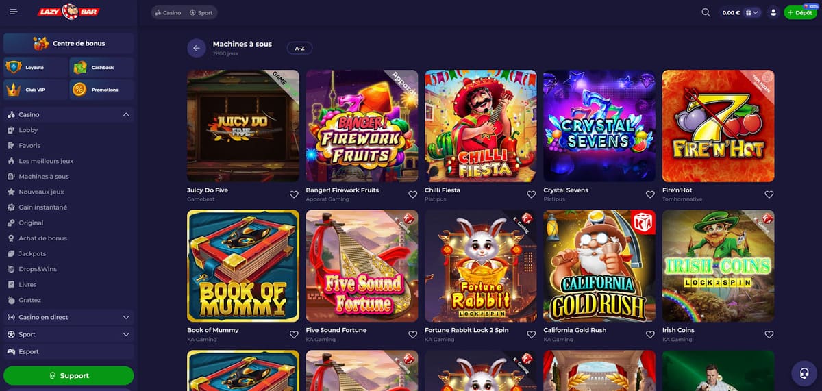 Machines à sous LazyBar Casino