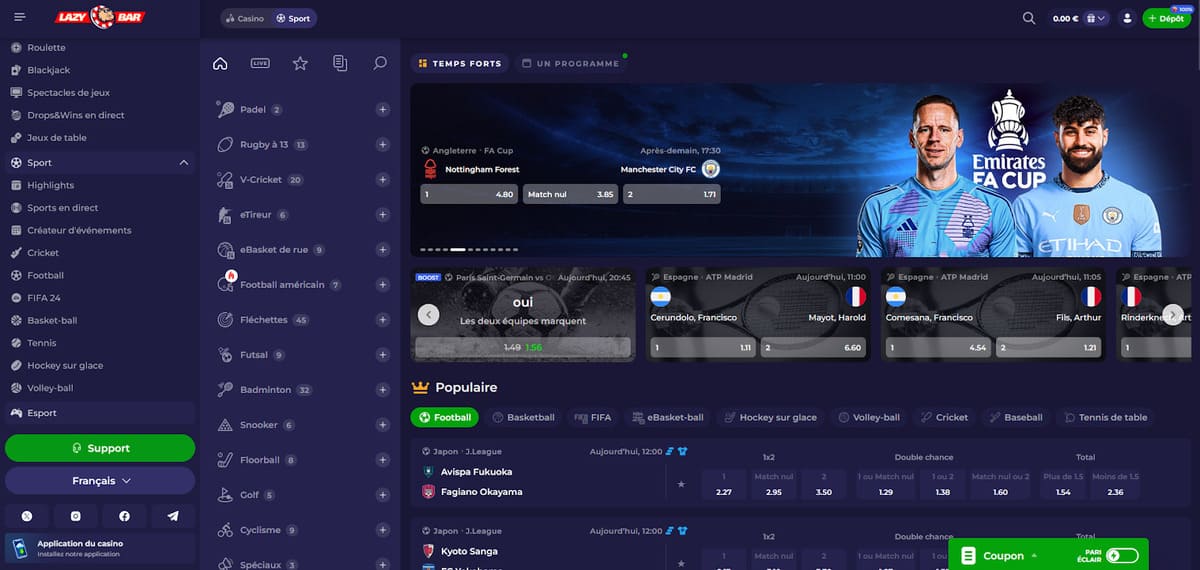 Paris sports LazyBar Casino