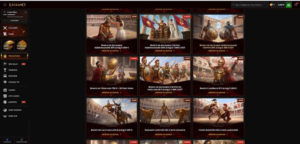 Autres bonus Legiano Casino