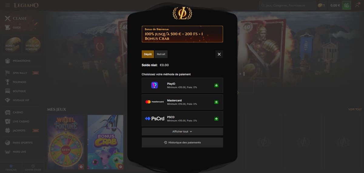 Dépôt Legiano Casino