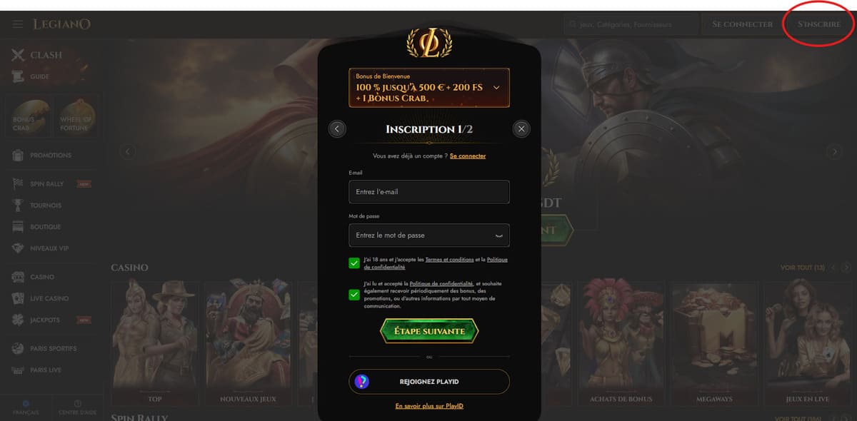 Inscription Legiano Casino