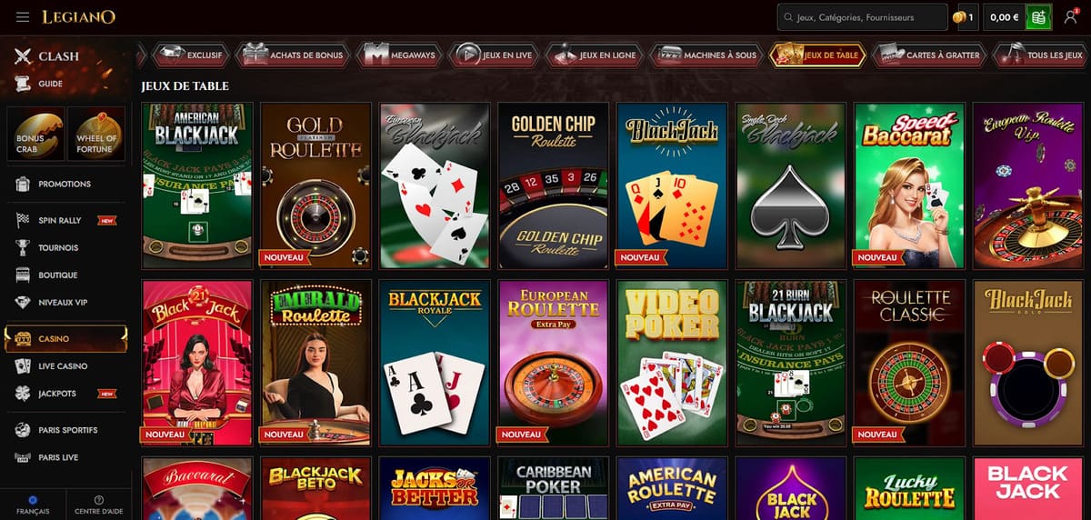Jeux de table Legiano Casino