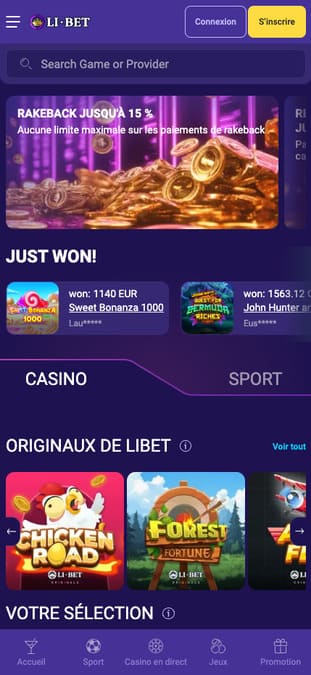 Libet Casino application