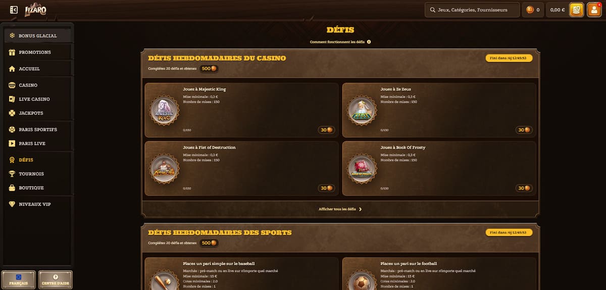 Défis Lizaro Casino