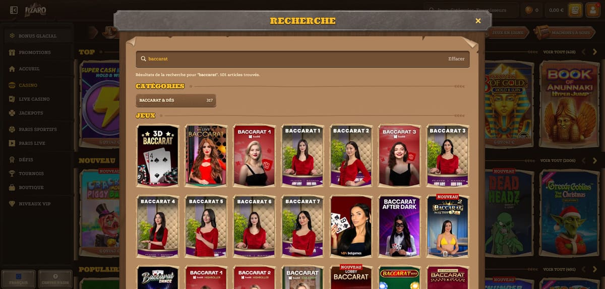 Jeux de table Lizaro Casino