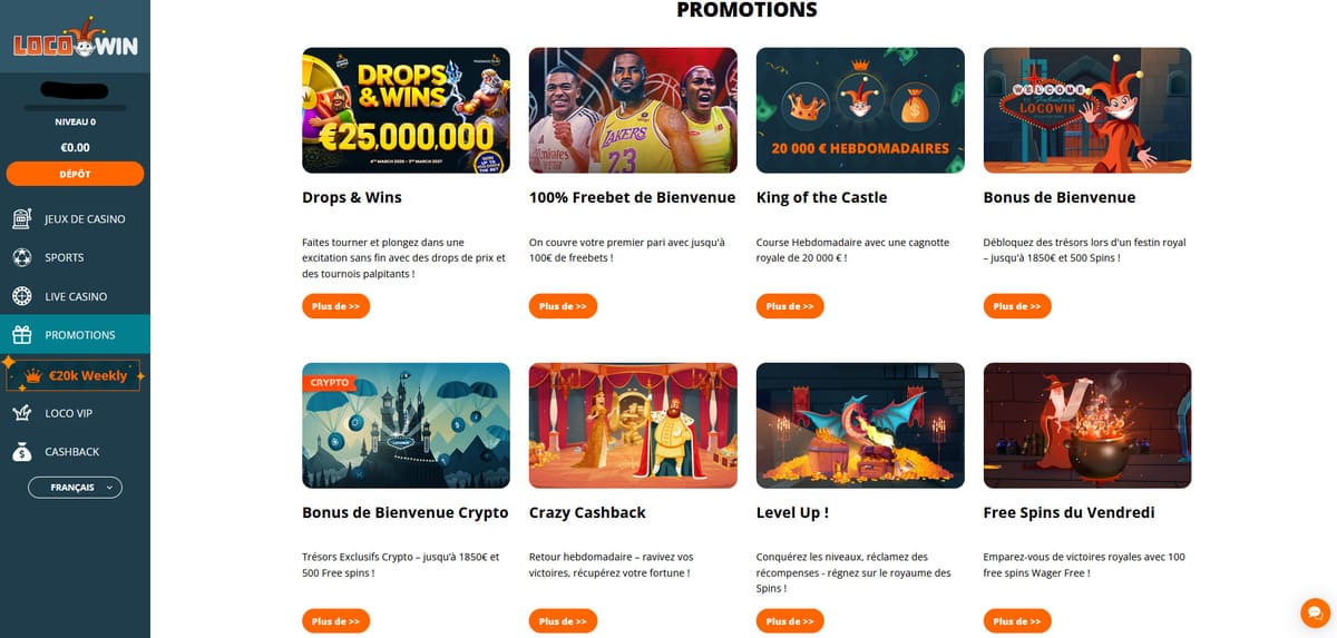 Locowin Casino - Erilaisia bonustyyppejä näytöllä