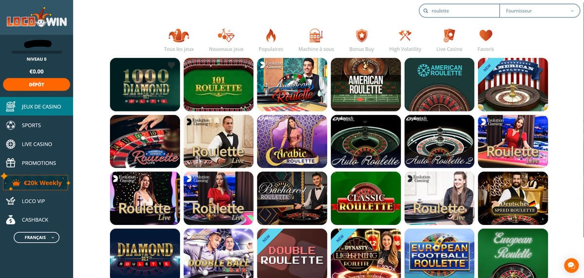 Locowin Casino Tischspiele wie Blackjack und Roulette
