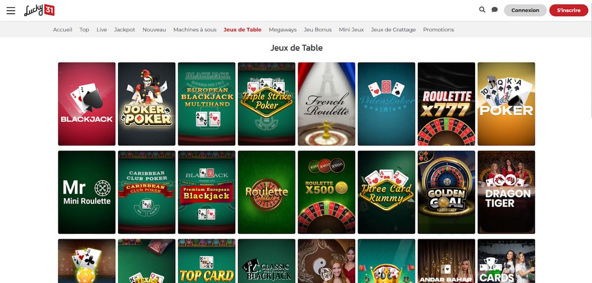 Jeux de table Lucky 31 Casino