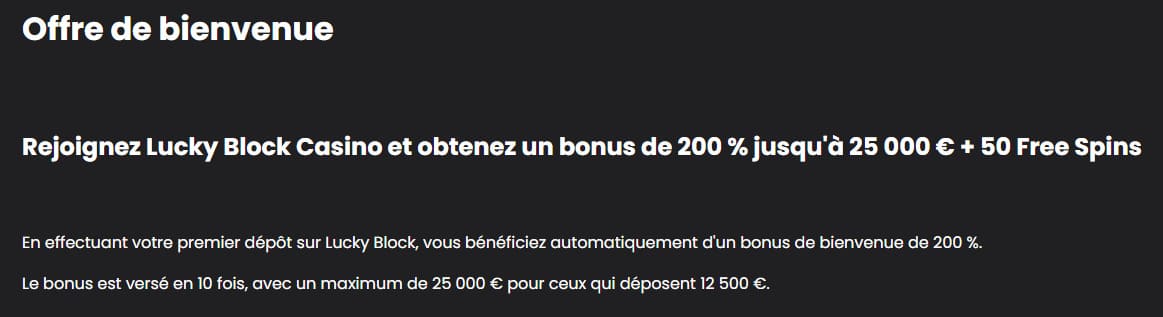 bonus bienvenue Lucky Block