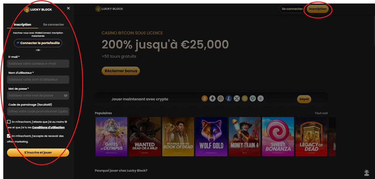 inscription Lucky Block