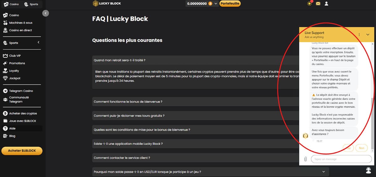 réponse sav Lucky Block