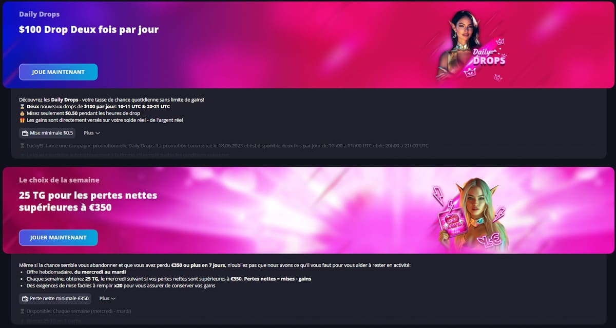 autres bonus Lucky Elf Casino