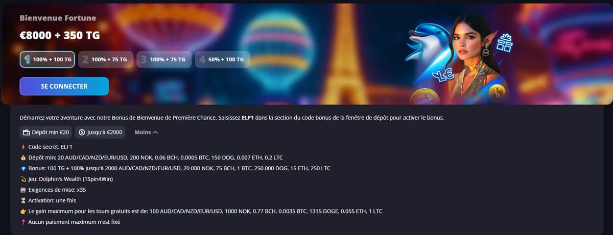 bonus de bienvenue Lucky Elf Casino