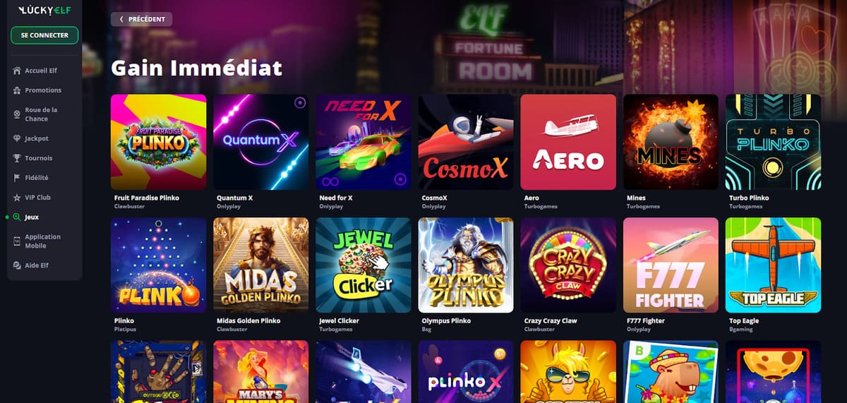 gain immédiat Lucky Elf Casino