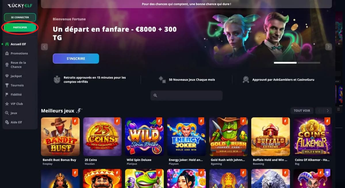 inscription Lucky Elf Casino