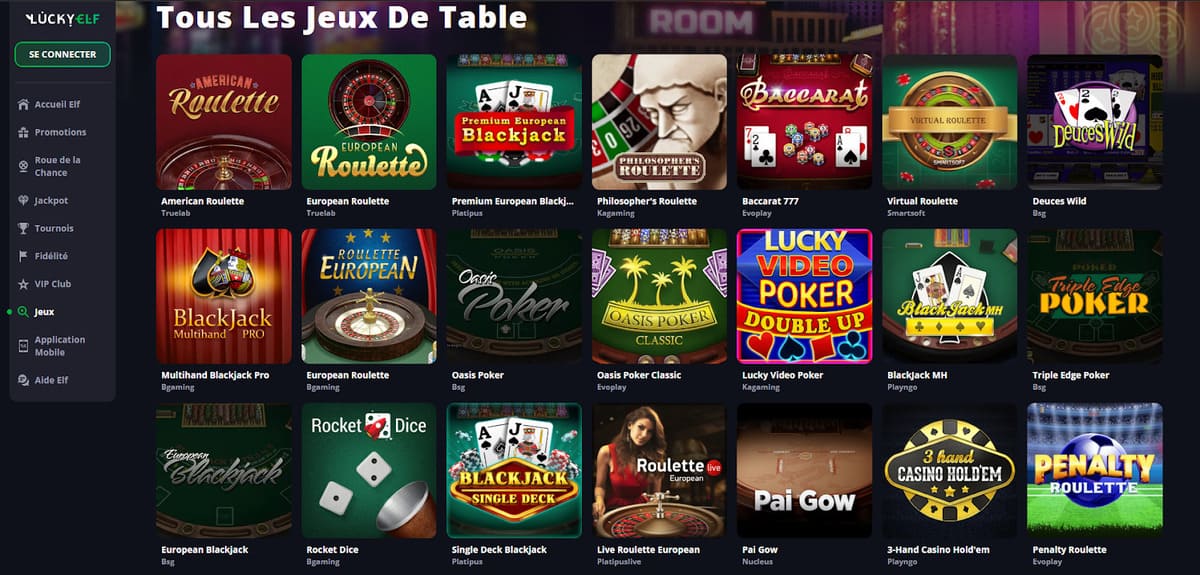 jeux de table Lucky Elf Casino