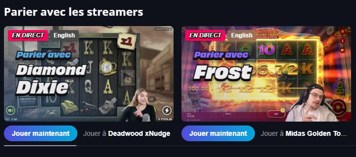 parier avec des streamers Lucky Elf Casino