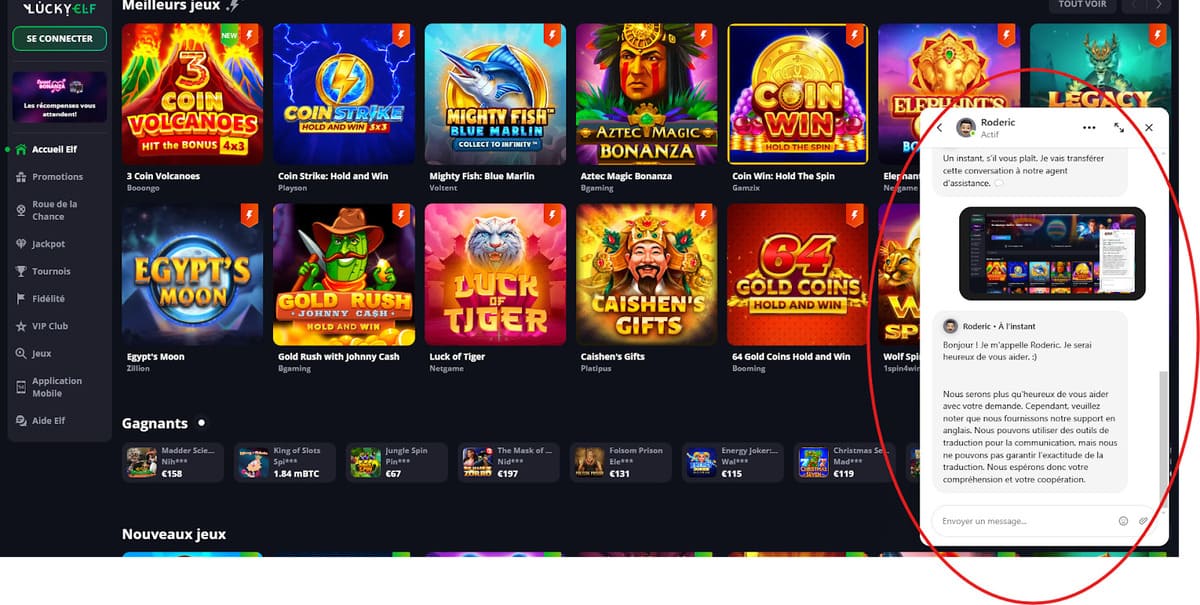 service client Lucky Elf Casino