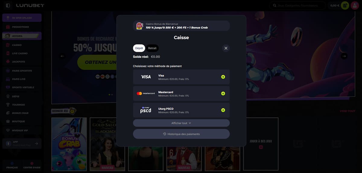 Dépôt Lunubet Casino