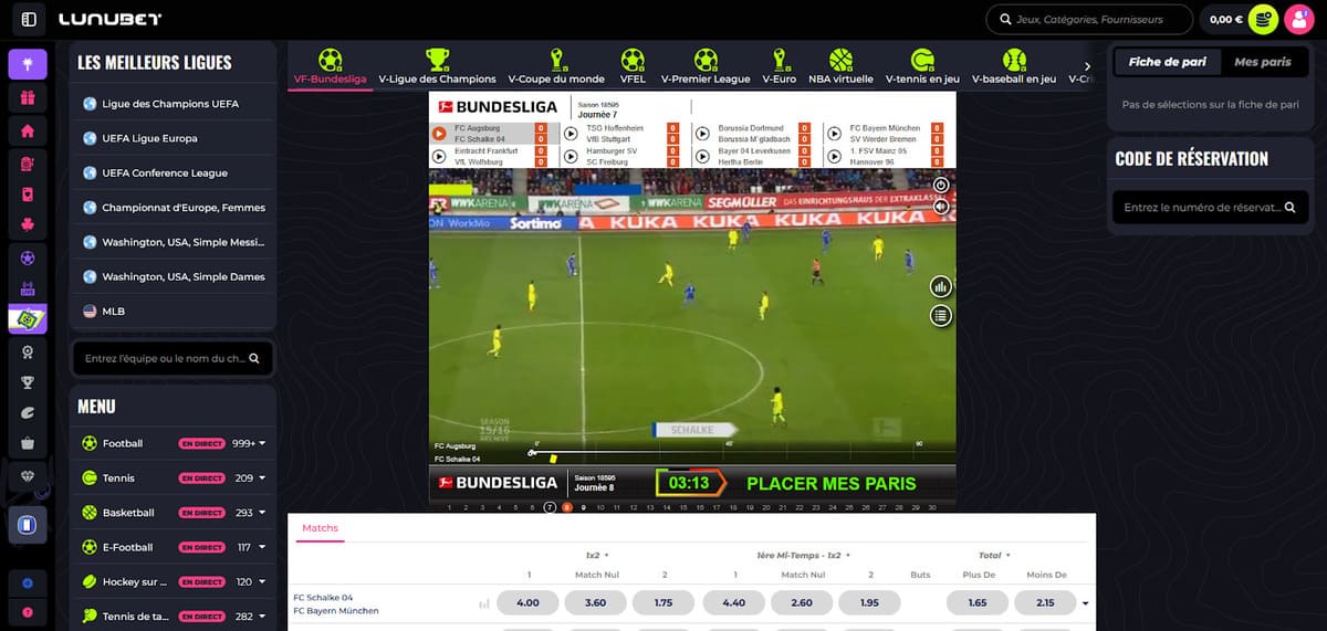 Ligues virtuelles Lunubet Casino