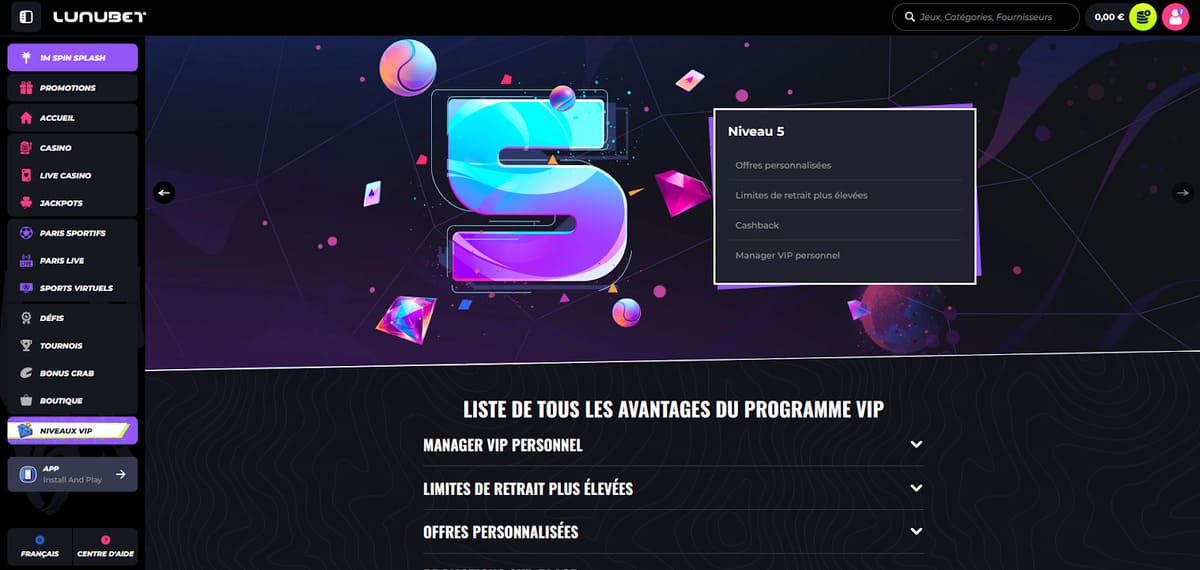 Programme VIP Lunubet Casino