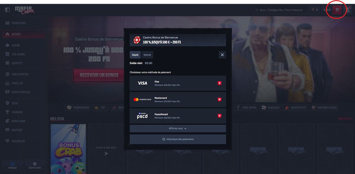 Dépôt Mafia Casino