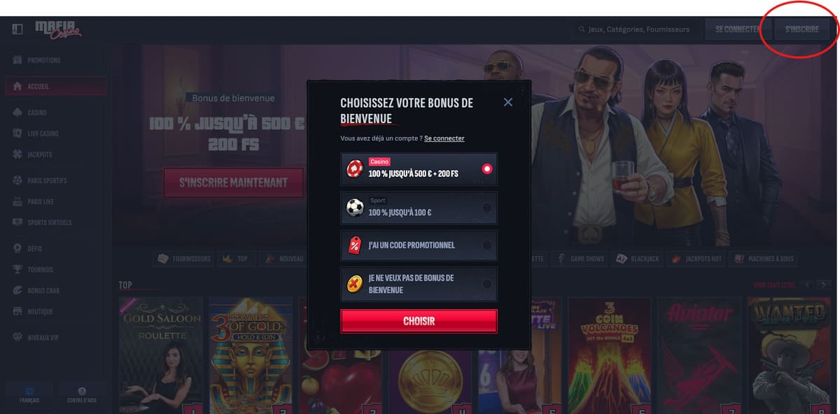 Inscription Mafia Casino