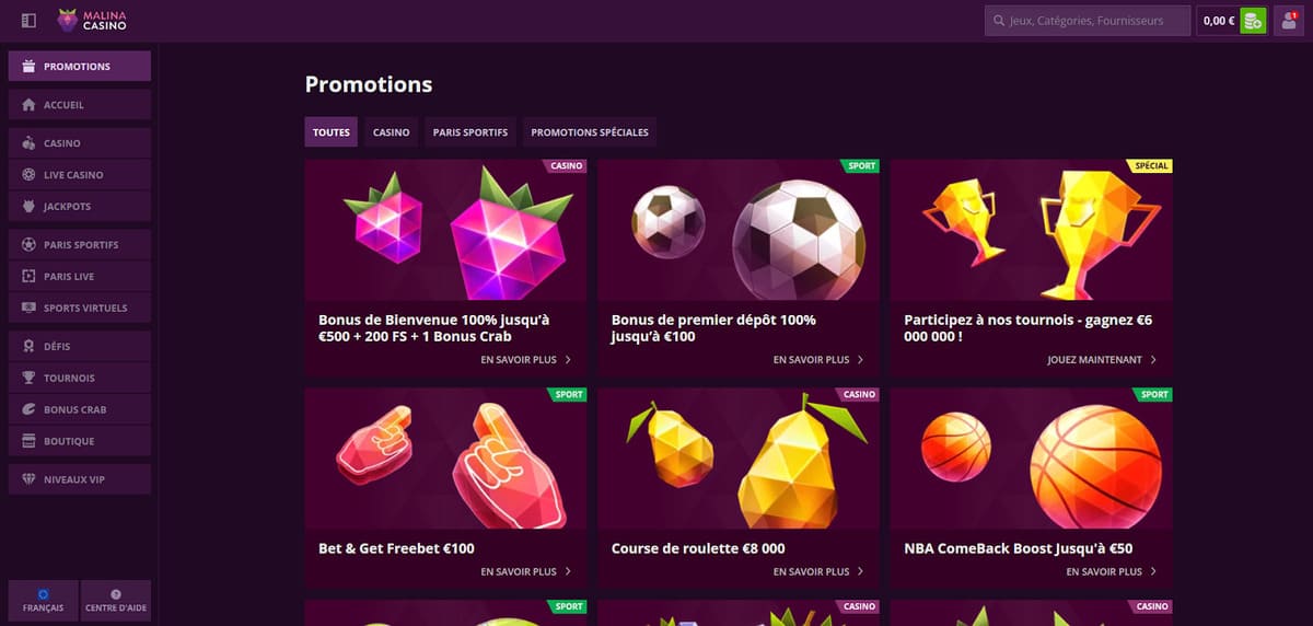 Autres promotions Malina Casino