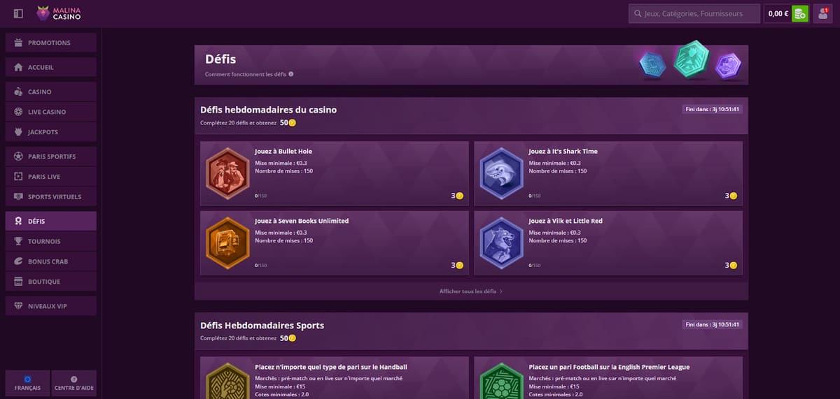 Défis Malina Casino