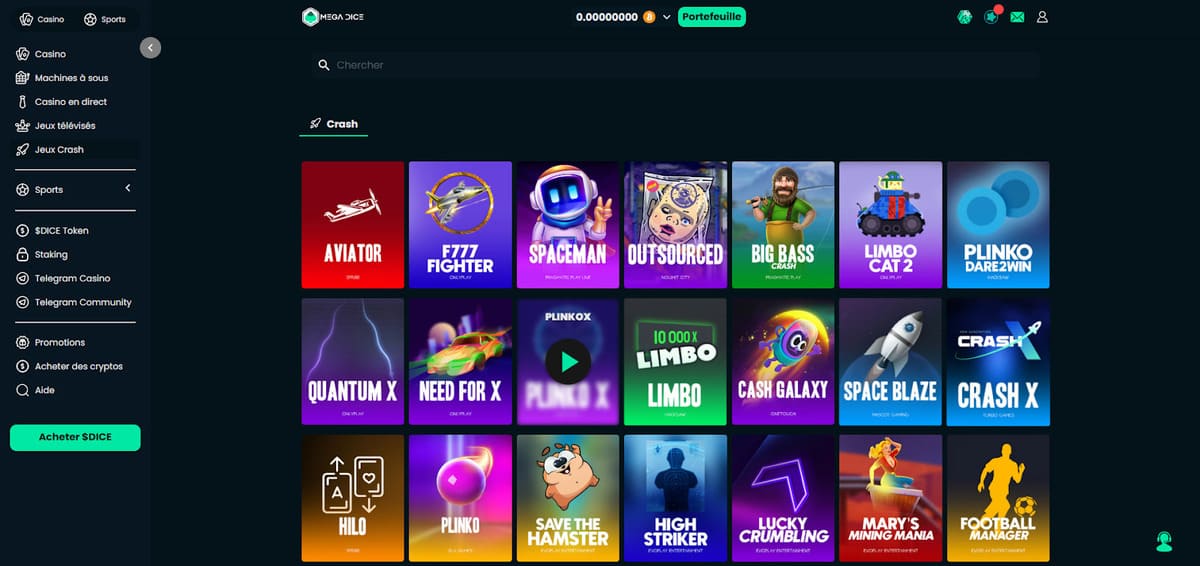 jeux crash Mega Dice Casino