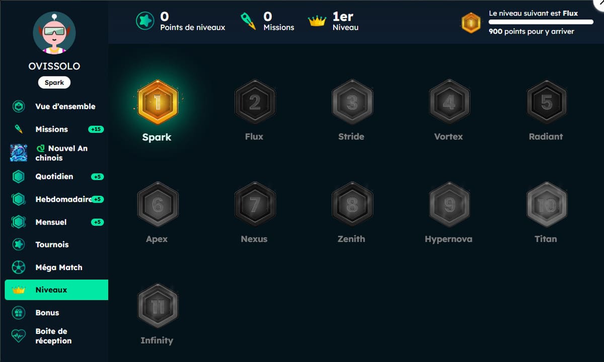 niveaux Mega Dice Casino